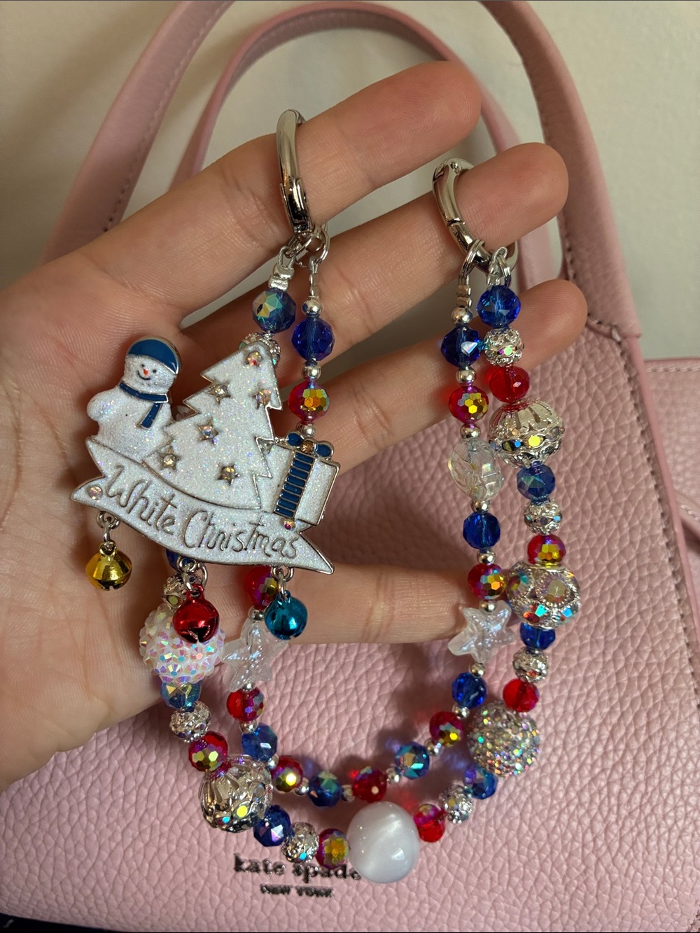White Christmas Snowman Charm Beaded bag Chain - Picture 2 of 2